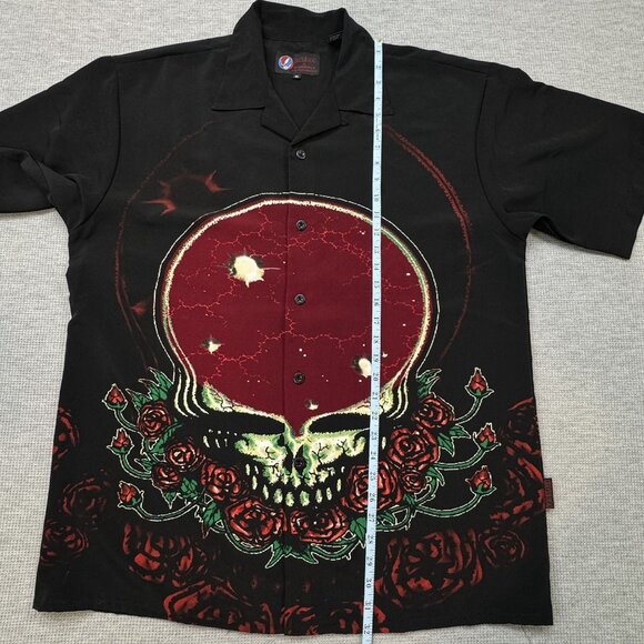 Vintage Grateful Dead By Dragonfly Skull Bertha Rose Button Shirt Black Mens Sz - Picture 10 of 13